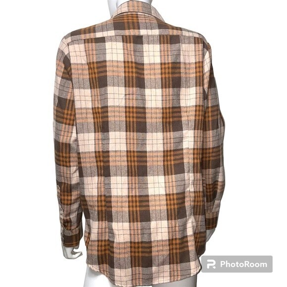 Pashartuk Western Orange Brown Plaid Pearl Snap Button Long Sleeve Shirt Size L - Picture 2 of 10